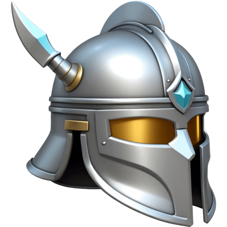 Clash of Clans aesthetic: Cinematic Playful Steel Helm Emoji, rendered in a 3D vector-style similar to standard emojis with minimal shading and bold, simplified shapes. A compact, isometric helmet crafted of shining steel with intricate engravings and a protective visor, softly glowing with a noble warrior charm. Simplified yet unmistakably iconic, highly detailed and consistent, glowing with a soft radiant gleam and high polish. Stylized with a touch of chivalric tradition and a soft glowing outline, capturing the essence of a stalwart battle helm with a friendly, playful manner! emoji