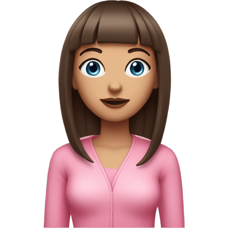 Brunette blue eyed girl with bangs pink outfit with a cbd blunt  emoji