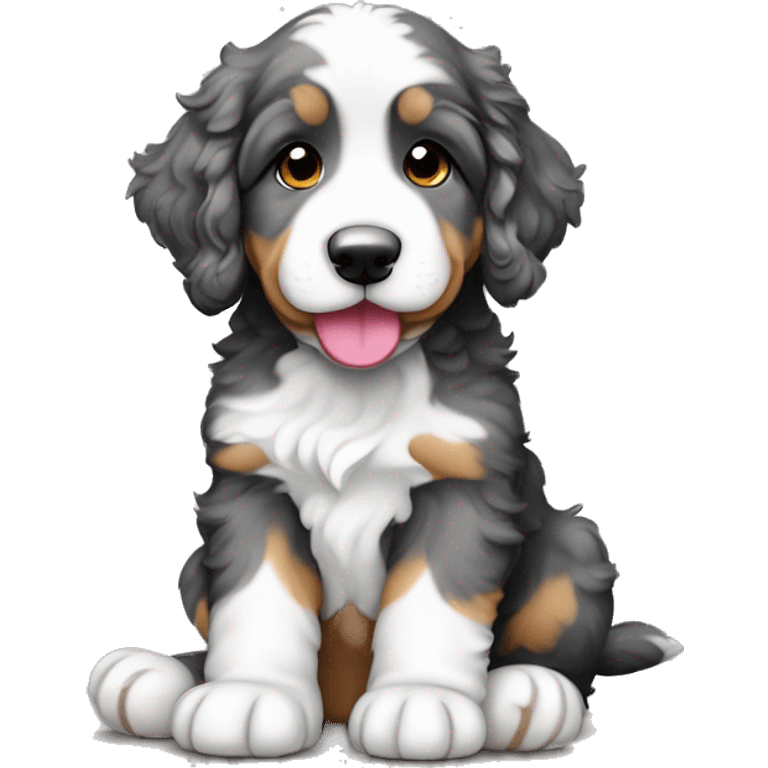 sitting merle colored bernedoodle puppy  emoji