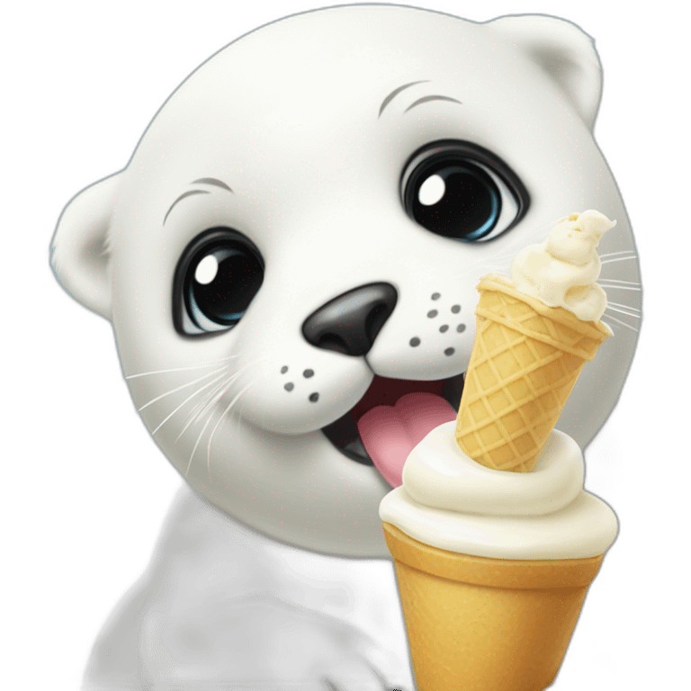 a baby harp seal eating a vanilla ice cream emoji