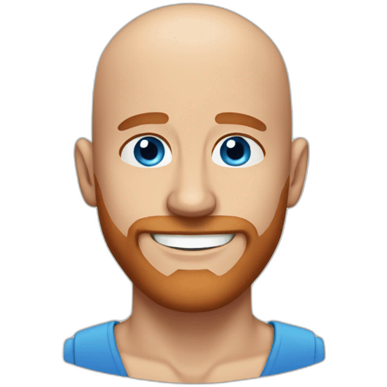 bald man, blue eyes, smiling with red patchy beard blue eyes wearing a headset emoji