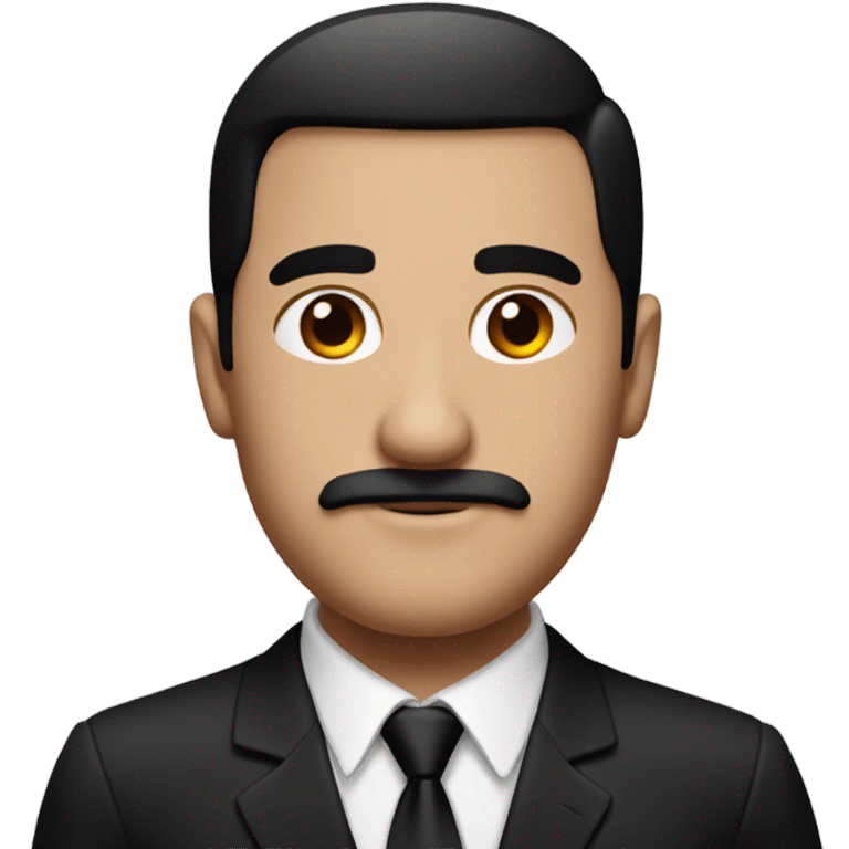 Man with black suit and red band on the arm of it with a black combover and a short black mustache  emoji