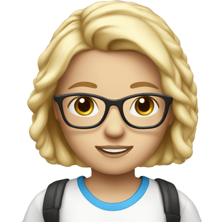 girl blond wiith blue eyes in glasses and white t-shirt  emoji