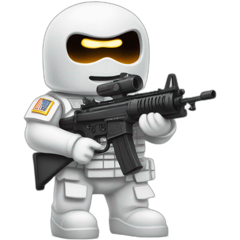 white ghost with a machine gun and wearing a military helmet emoji