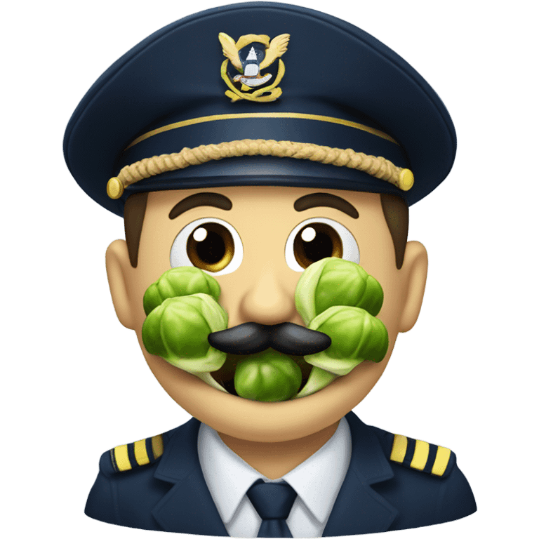 Navy guy with moustache being goofy with Brussels sprouts  emoji