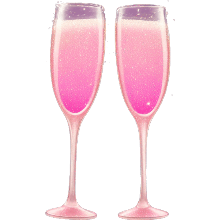 Two champagne glasses toasting with pink bows on them and sparkles  emoji