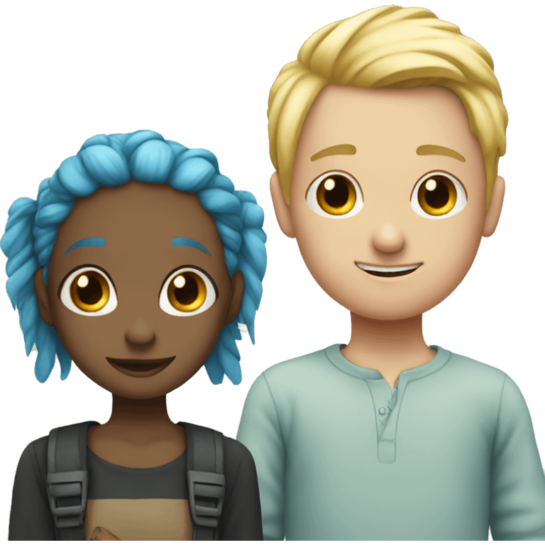 Blue haired girl with pigtails staring at blonde boy emoji