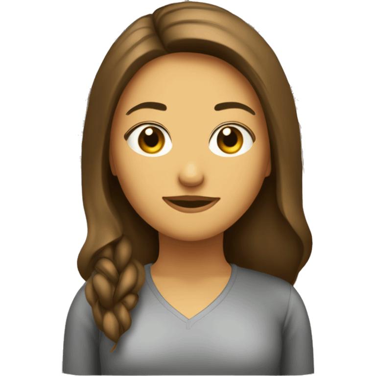 mujer de 27 años pelo largo con reflejos marrones, ojos marrones con una computadora o emoji