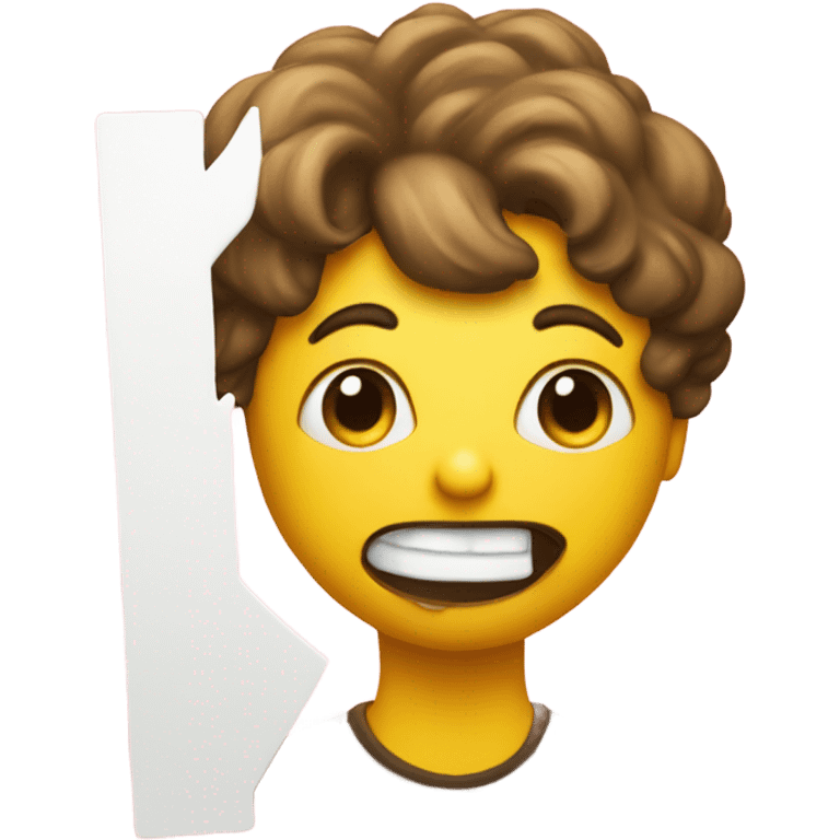 A yellow emoji that looks like its flirting and holding up a white sign that says “kiss me” emoji