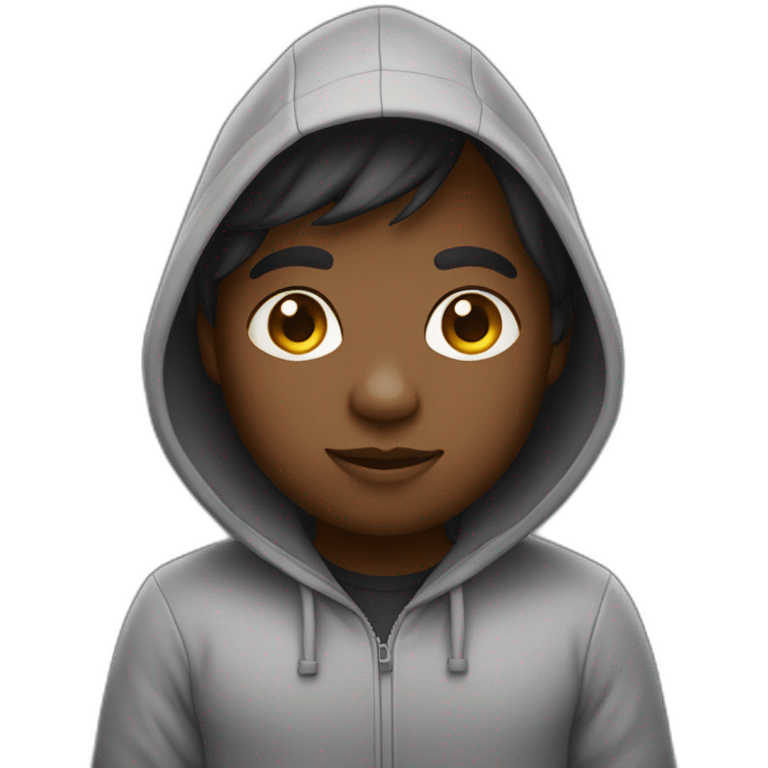 Non black skin developer with a hoodie coding on the macbook emoji