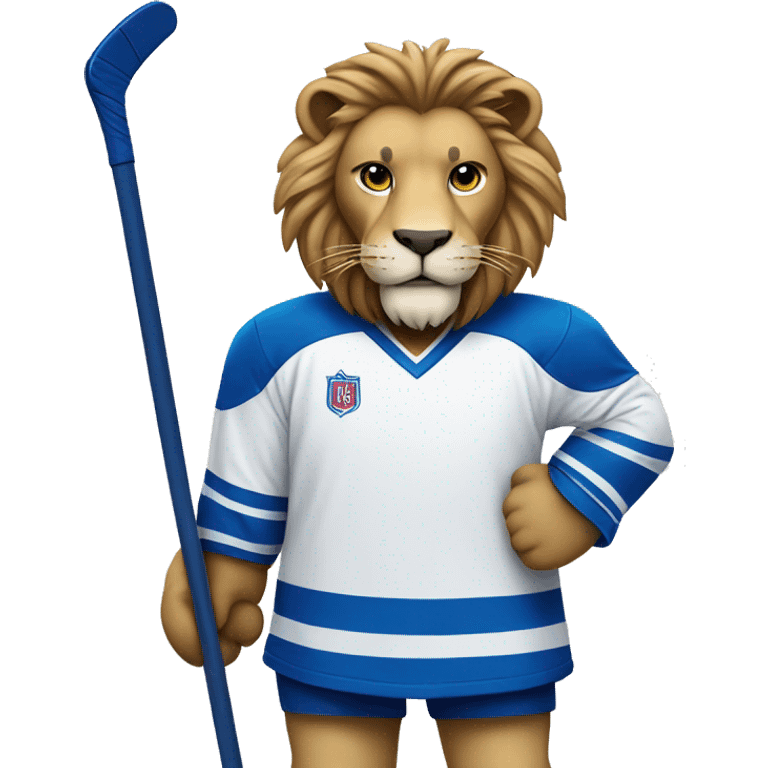 A lion in a hockey uniform in white and blue emoji