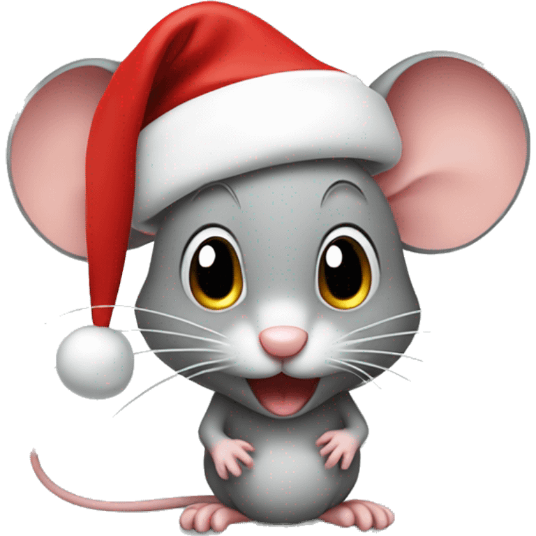 A mouse with a Santa hat on indoors emoji