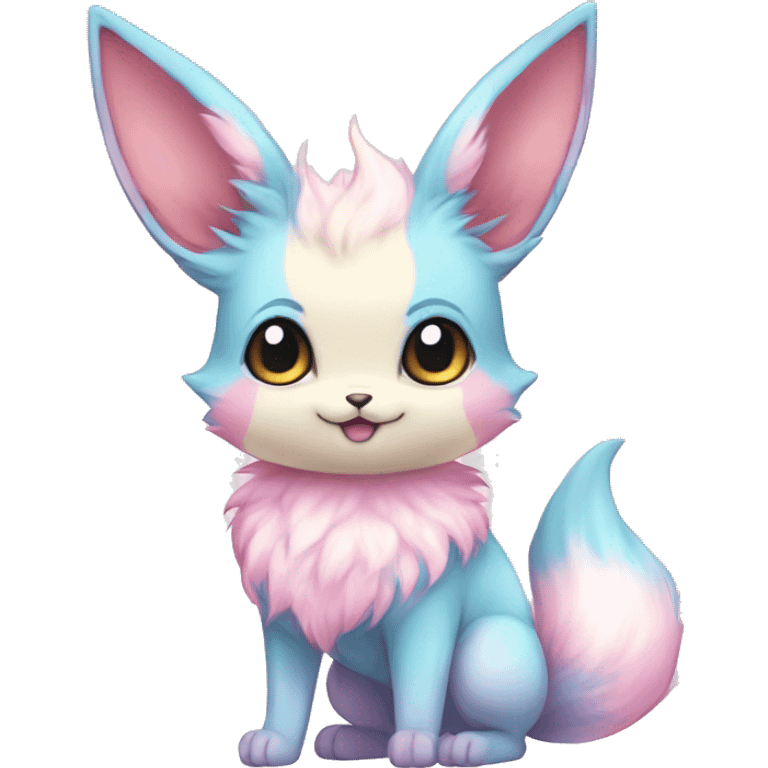 Kawaii Pastel Cotton-Candy-Colored Eeveelution-Cute-fox-Bunny-Pokémon-fusion full body emoji