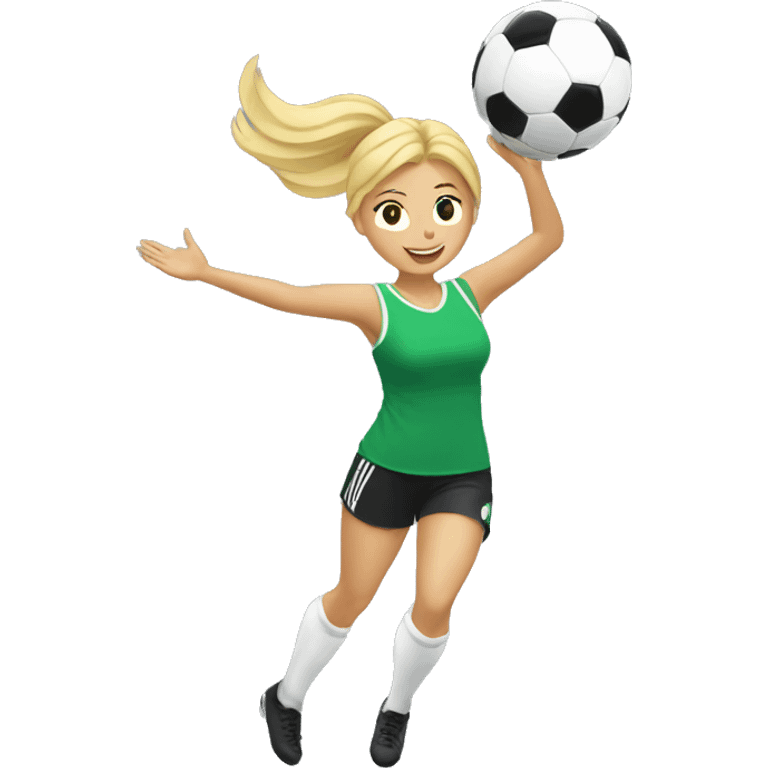 blonde woman spinning a soccer ball on her hands emoji