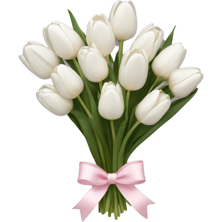 White tulips bouquet with light pink bow  emoji