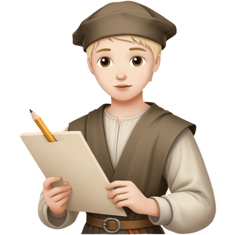 medieval painter apprentice with drawing paper and pencil emoji