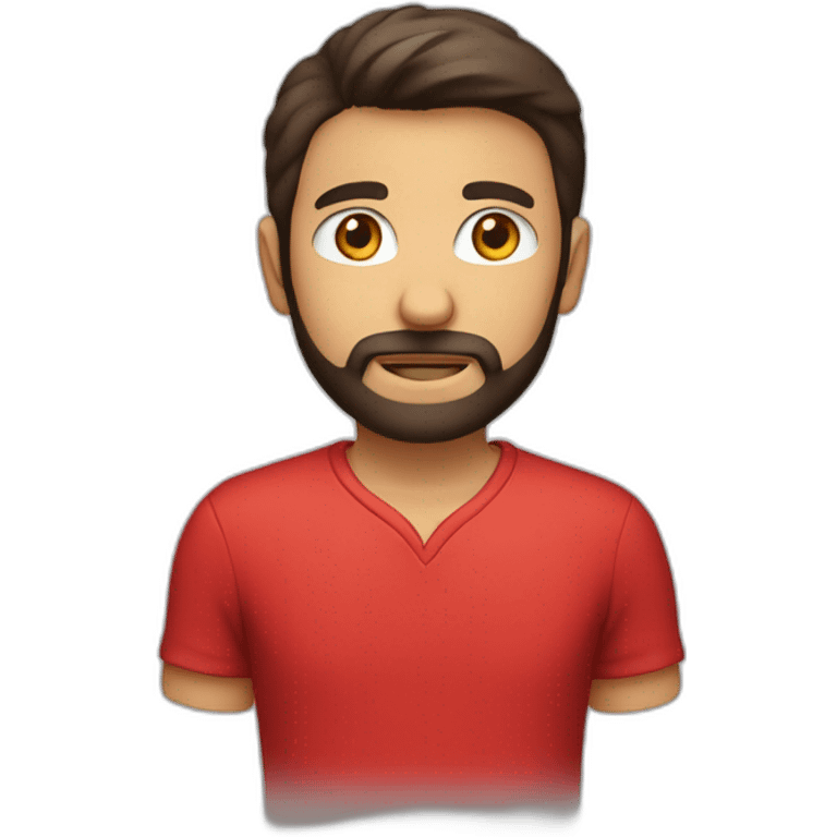 italian boy with red shirt, defined beard and dark brown short straight hair emoji