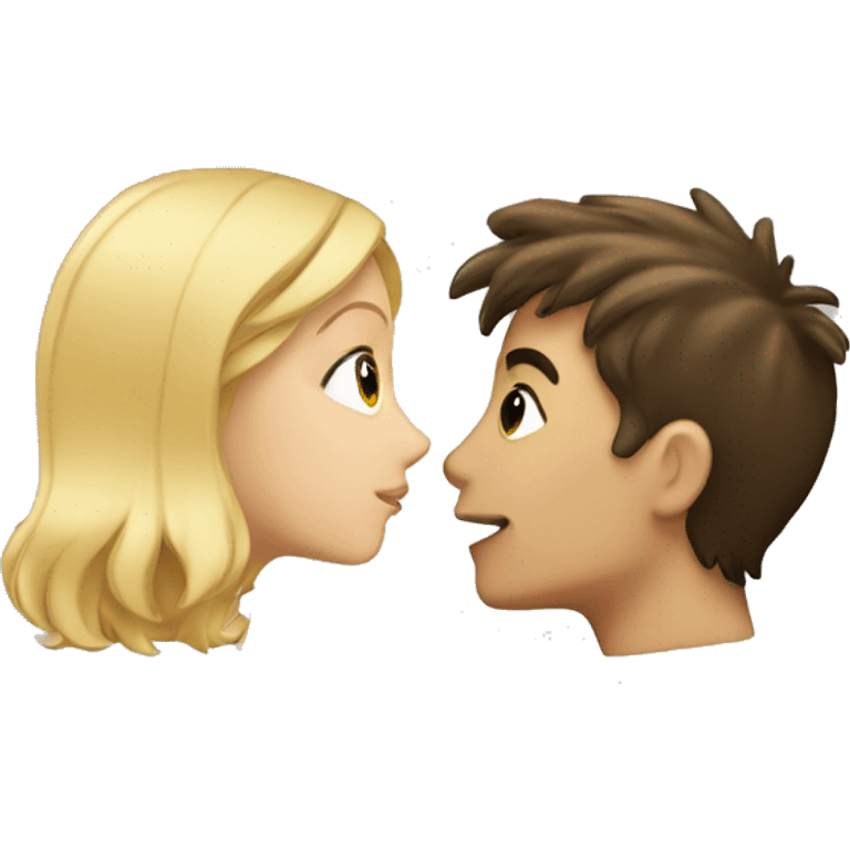 A blonde girl kissing a brunette boy emoji