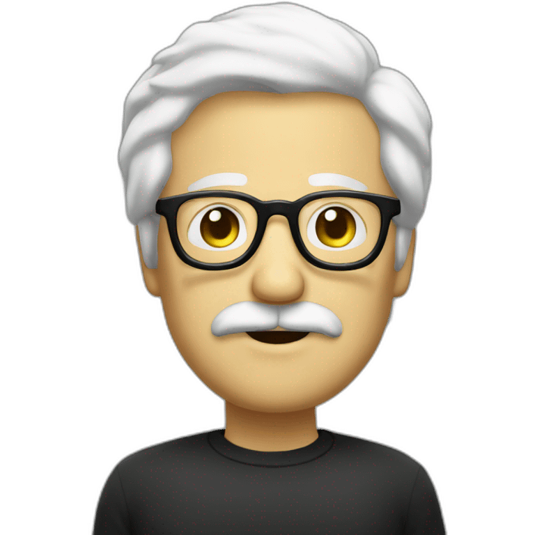 man white hair black mustache mustache black round glasses happy emoji