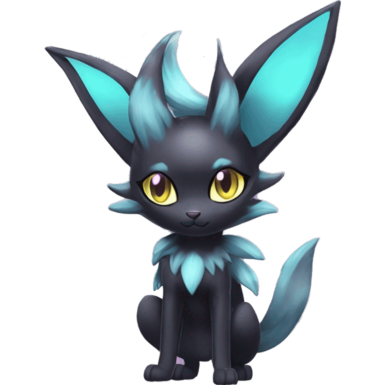 Shiny Cool pastel Black beautiful ethereal fantasy Kawaii Sona Umbreon-Espeon-Litten-Fakemon-cat-animal with edgy bat-ears black mane vtuber model Full Body emoji