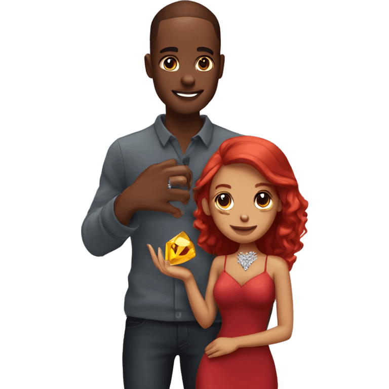 Bien skin proposing with a diamond ring to his brown skin girl with red hair emoji