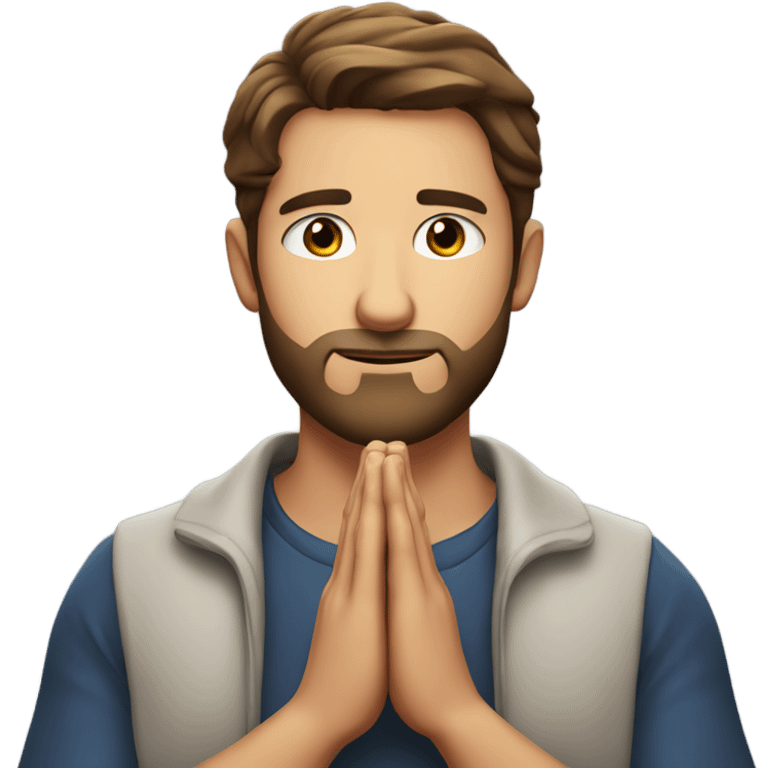 Handsome man with brown hairs and 3 days beard as he is praying emoji