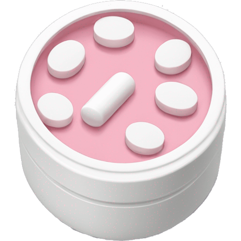 Pale pink pill bottle top with white pills inside emoji