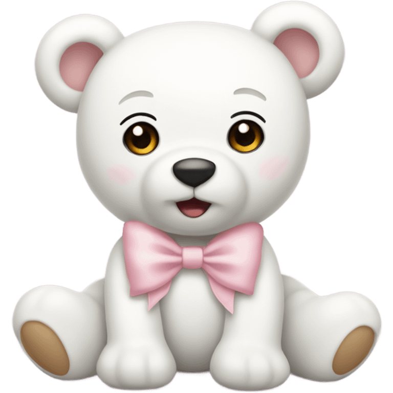 White teddy bear with light pink bow on the ear emoji