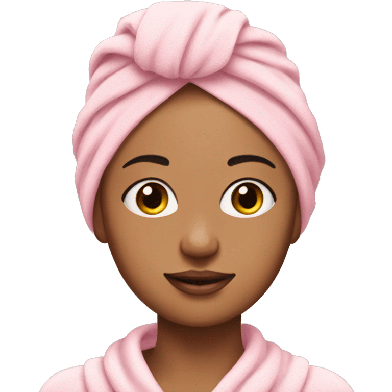 tan skinned woman with baby pink towel on her head and semi long eyelashes emoji