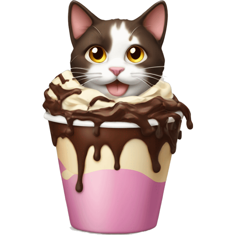 Chocolate sundae with calico cat emoji