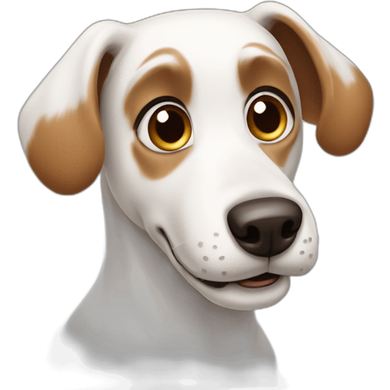 cartoon white dog, with one brown ear emote emoji