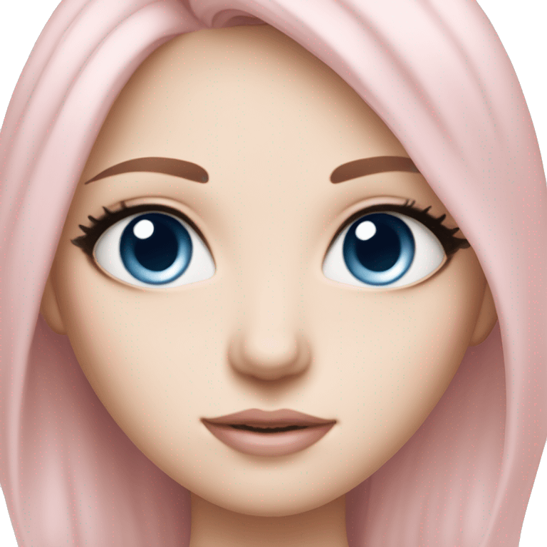 beautiful soft pink girl with fair skin, blue eyes with eyeliner, medium length pale pink hair emoji