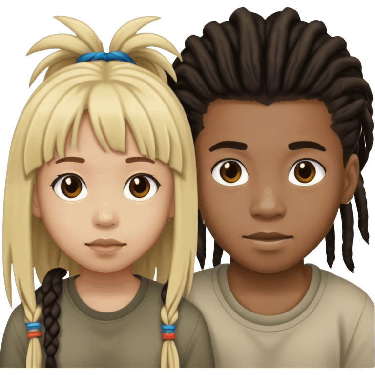 black teen guy withdreads and filipino teen girl with bangs emoji