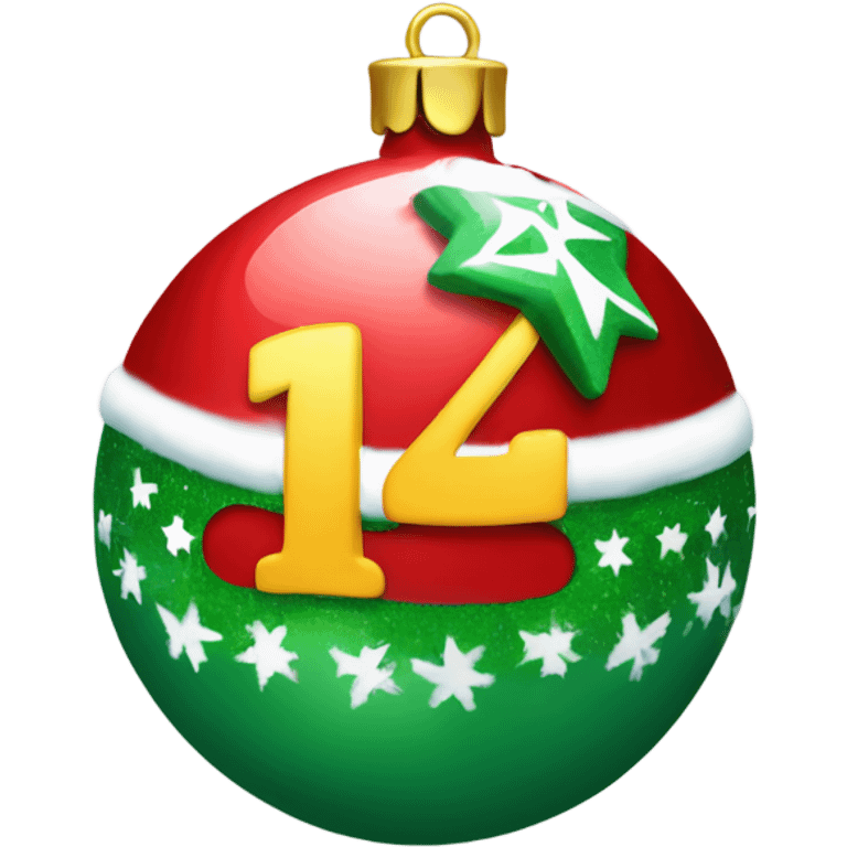 A Christmas bauble with a number 1 on it emoji