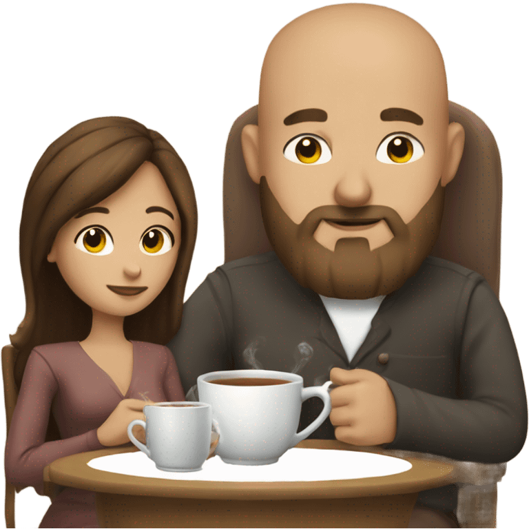 Bald man with beard and long brown haired woman having a tea Time  emoji