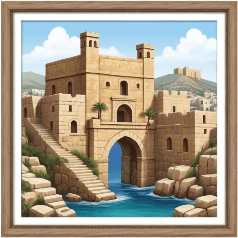 Cinematic Realistic Byblos Old City Landmark Emoji, depicted with ancient, weathered stone structures rendered with lifelike detail and nostalgic, warm lighting. emoji