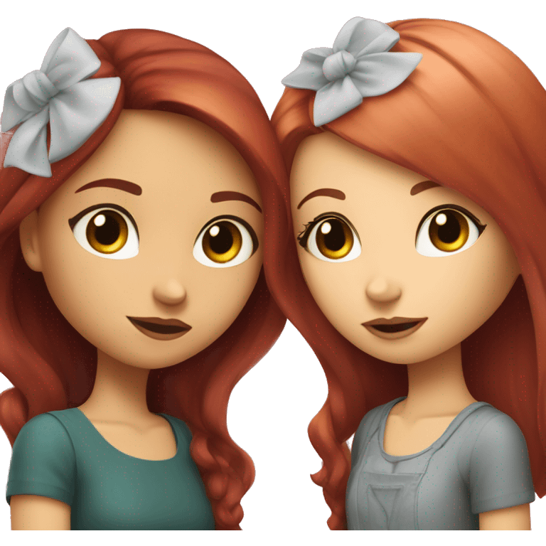 A red-haired girl makes another brunette girl eyelashes emoji