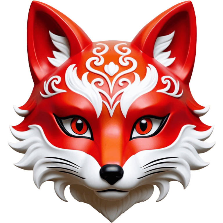 ​Cinematic Realistic Japanese Kitsune Mask, depicted as an intricately carved fox mask with flowing, delicate features and vivid traditional patterns, its mysterious eyes set against a softly blurred background that emphasizes its mystical allure and cultural significance, rendered with detailed textures and refined lighting, emoji