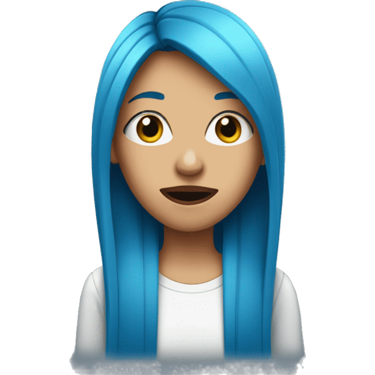 Emoji blue-haired woman with long straight hair with her index in front of her mouth emoji