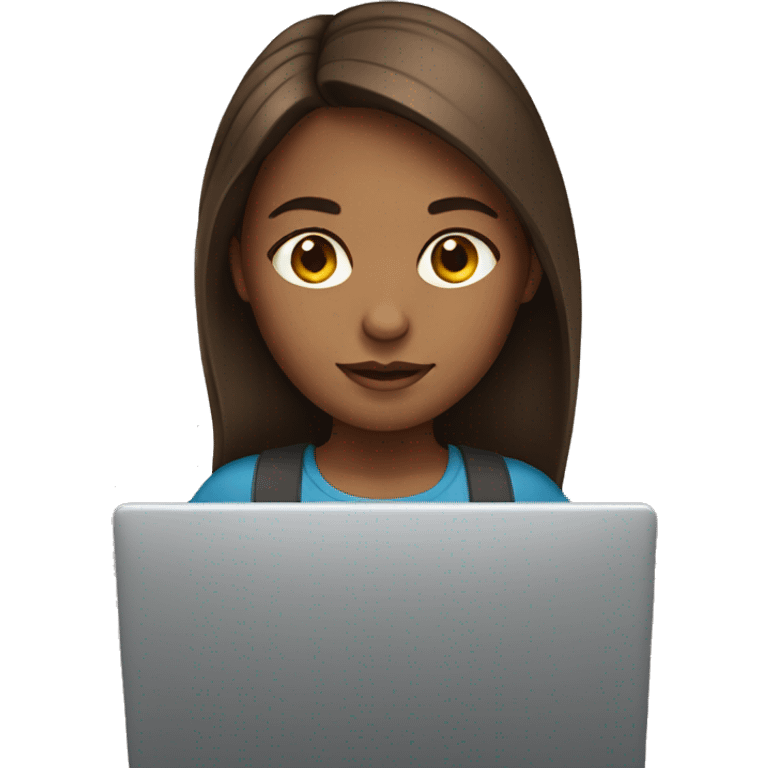 girl with brown hair working on laptop emoji