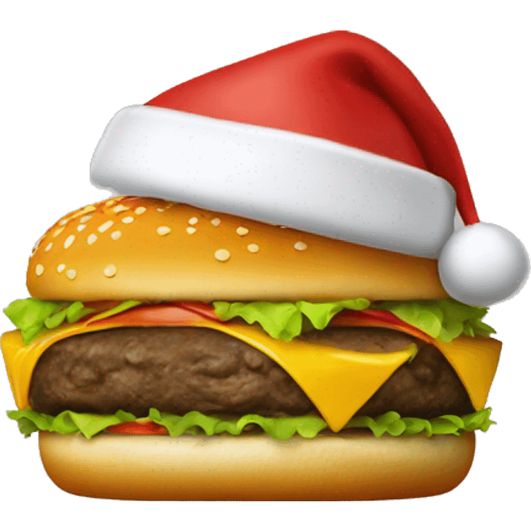 A cheeseburger with a Santa hat emoji