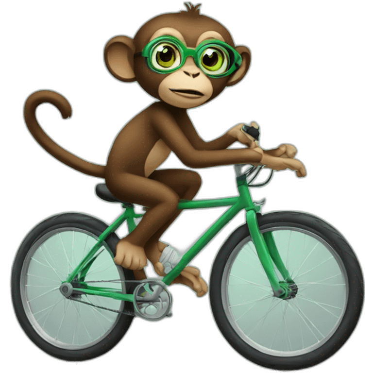 Monkey with green eyes and spectacles on bike emoji