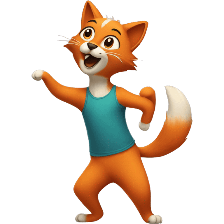 a cat dancing with a fox emoji