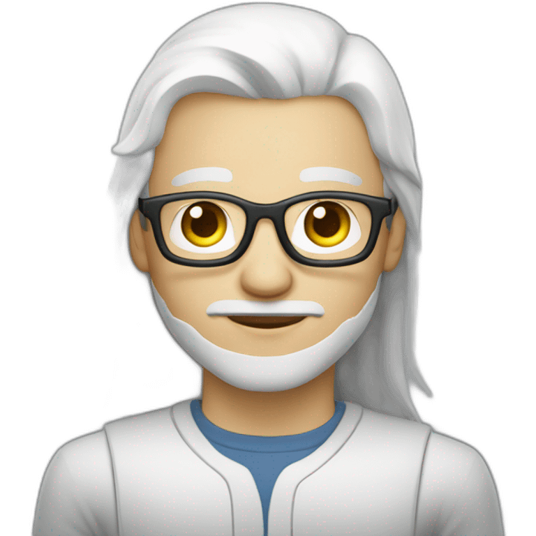 male engineer with white skin, long straight hair spreaded from middle, brown eyes, circular glasses emoji