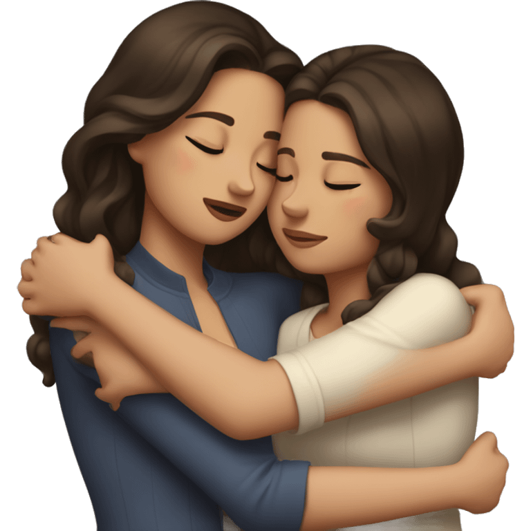 A brunette in her 20s hugging a younger version of herself with closed eyes emoji