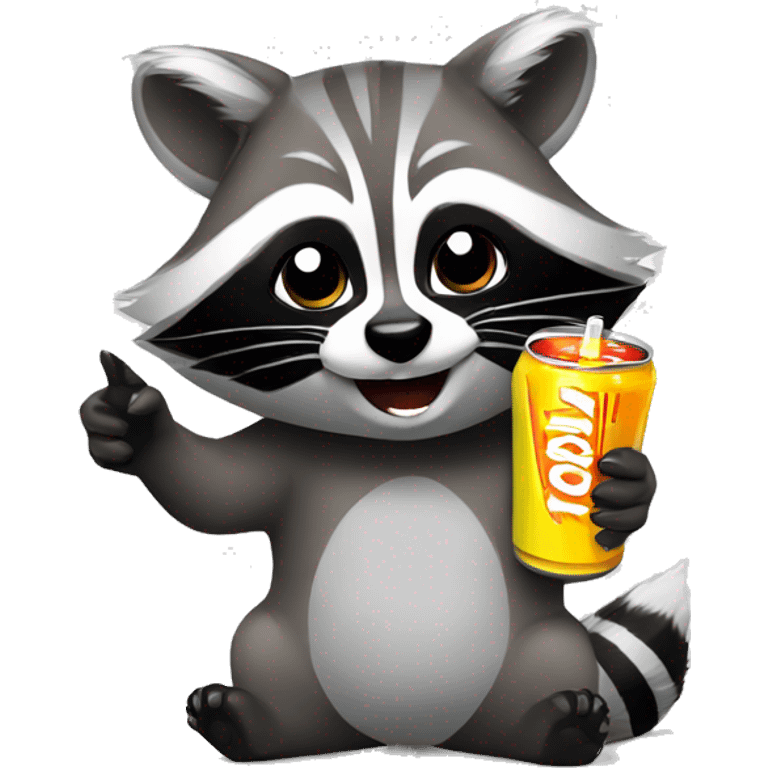 Cute female raccoon drinking an energy drink emoji