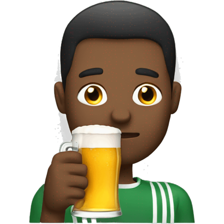 Man drinking beer with football emoji