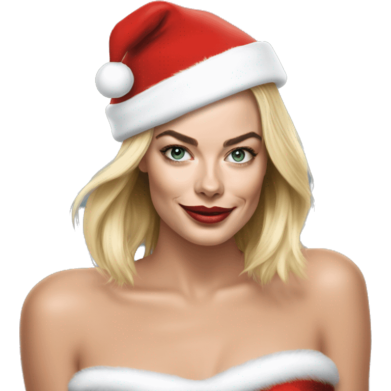 Margot Robbie with santa hat emoji