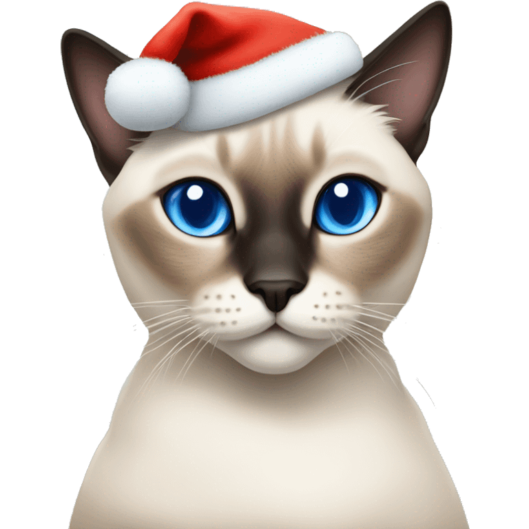 Flame tip siamese cat with blue eyes in a Christmas hat emoji