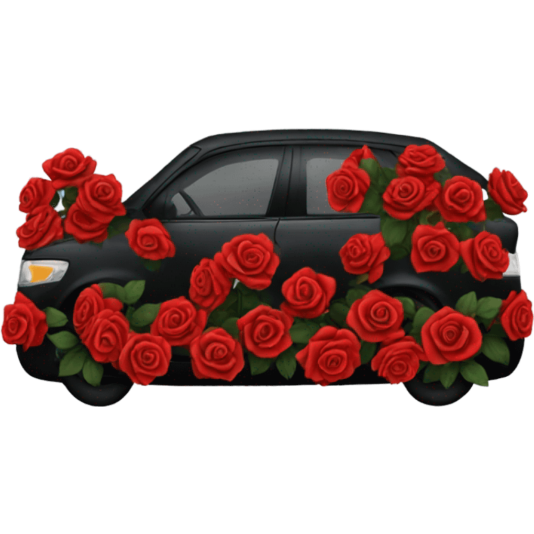 black open car trunk with red roses left in it emoji